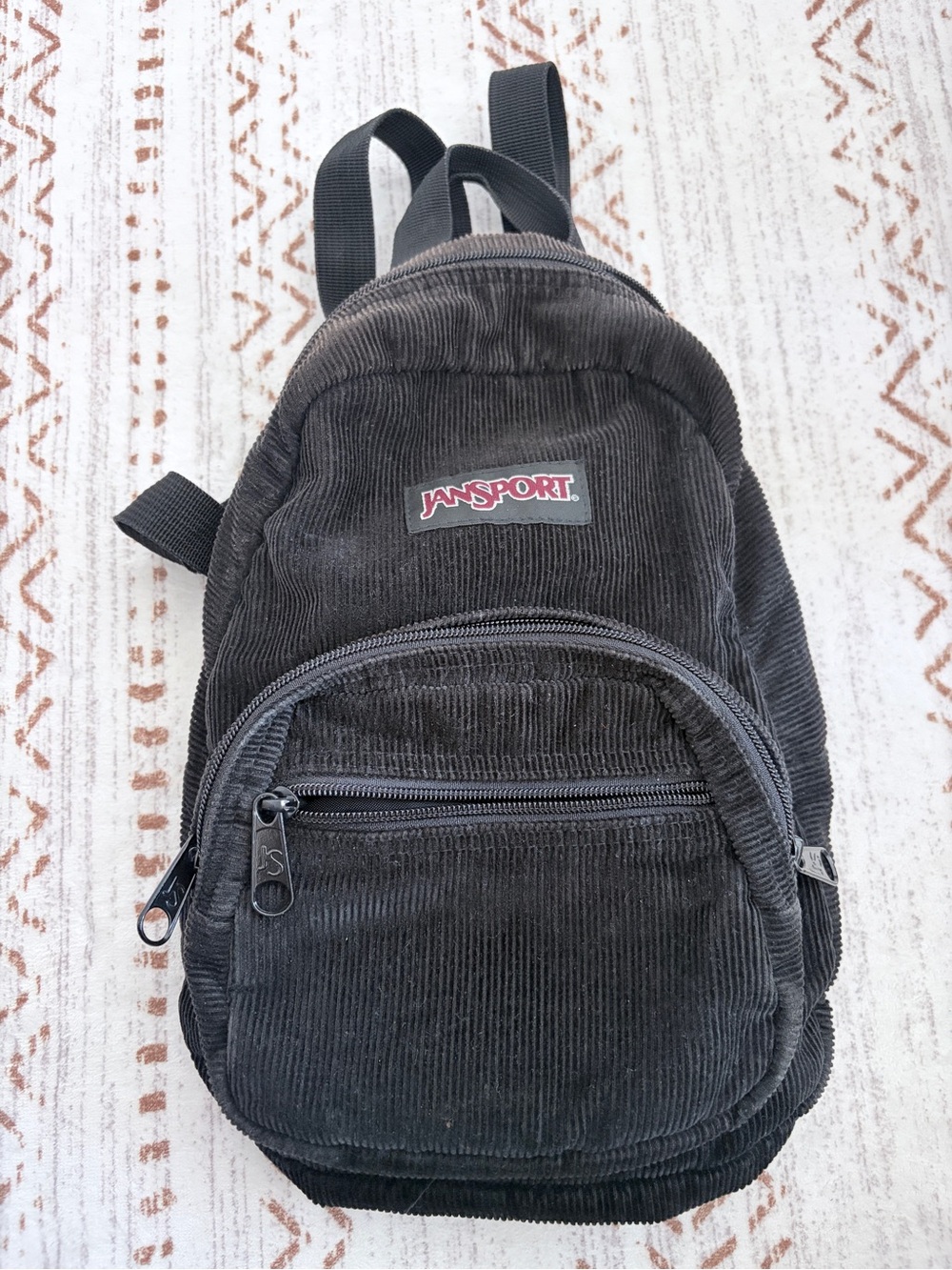 JanSport Black Corduroy Mini Backpack